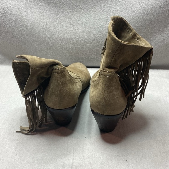 Sam Edleman Khaki leather booties with fringe details size 9 - Picture 3 of 7